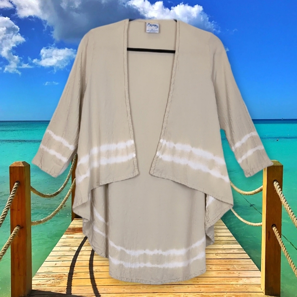 Dunes Swim Cover Up Womens Size Small Beige Beach Cardigan Tie Dye Long Sleeve